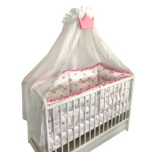 Lenjerie cu 6 aparatori pufoase si paturica pat 140x70 cm Deseda Coronita Roz