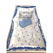 Lenjerie cu 6 aparatori pufoase și paturica pat 140x70 cm Deseda Coronita Albastra