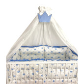 Lenjerie cu 6 aparatori pufoase și paturica pat 140x70 cm Deseda Coronita Albastra