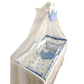 Lenjerie cu 6 aparatori pufoase și paturica pat 140x70 cm Deseda Coronita Albastra