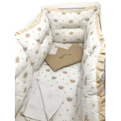 Lenjerie cu 6 aparatori pufoase si paturica pat 140x70 cm Deseda Coronita Bej