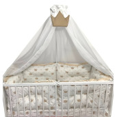 Lenjerie cu 6 aparatori pufoase si paturica pat 140x70 cm Deseda Coronita Bej