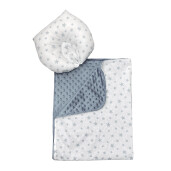 Set 2 piese Personalizat Paturica dubla de iarna 90x70 cm cu perna formare cap Deseda Minky gri - Steluțe gri pe alb