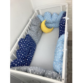 Set 6 aparatori patut pernute norisori cu luna Deseda Albastru pat 120x60 cm
