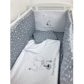 Lenjerie de patut bebelusi Personalizata Imprimata pat 140x70 cm Stelute albe pe gri - Elefantel