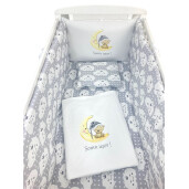 Lenjerie de patut bebelusi Personalizata Imprimata pat 120x60 cm Norisori zambareti gri - Ursulet