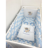 Lenjerie de patut bebelusi Personalizata Imprimata pat 140x70 cm Norisori zambareti albaștrii-Avion