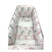 Lenjerie de patut bebelusi 140x70 cm cu aparatori Maxi Unicorni Roz