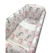 Lenjerie de patut bebelusi 120x60 cm cu aparatori Maxi Unicorni Roz