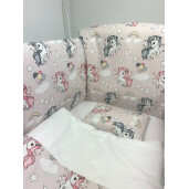 Lenjerie de patut bebelusi 140x70 cm cu aparatori Maxi Unicorni Roz