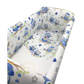 Lenjerie de patut bebelusi 120x60 cm cu aparatori Maxi Bufnite Albastre