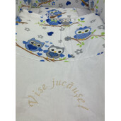 Lenjerie de patut bebelusi 120x60 cm cu aparatori Maxi Bufnite Albastre