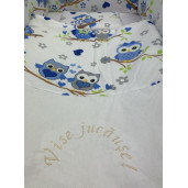 Lenjerie de patut bebelusi 140x70 cm cu aparatori Maxi Deseda Bufnite Albastre