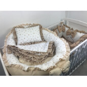 Lenjeria cu aparatori pat 120x60 cm din 13 pernute Bej LUX by Deseda 