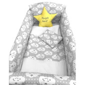 Lenjerie de patut bebelusi 140x70 cm cu aparatori Maxi Deseda Steluta Noapte buna Gri