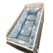 Lenjerie cu 6 bucati Perne Lungi protectii laterale patut 120x60 cm, cearșaf, păturică și pernuta Deseda Norisori albastru
