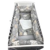 Lenjerie cu 6 bucati Perne Lungi protectii laterale patut 120x60 cm, cearșaf, păturică și pernuta Deseda Norisori gri-bej