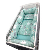 Lenjerie cu 6 bucati Perne Lungi protectii laterale patut 120x60 cm, cearșaf, păturică și pernuta Deseda Norisori vernil