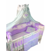 Lenjerie Little Princess cu aparatori în 2 culori pat 120x60 cm,  fundițe și buzunar accesorii Deseda Roz pal