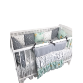 Lenjerie Personalizata pat 120x60 cm cu aparatori din 7 pernute pufoase, perna paturica si cearsaf cu volan Deseda Norisori cu luna vernil cu stelute gri