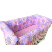 Lenjerie de patut bebelusi 120x60 cm cu aparatori Maxi Ursi in carouri pe roz