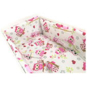 Lenjerie de pat bebelusi 120x60 cm cu aparatori laterale pufoase Deseda Bufnite roz