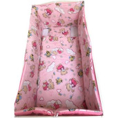 Aparatori laterale protectii laterale pat pufoase 120x60 cm h35cm Deseda Ursuleti cu albinute pe roz