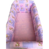 Lenjerie de patut bebelusi 120x60 cm cu aparatori Maxi Ursi in carouri pe roz