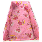 Lenjerie de patut bebelusi 140x70 cm 5 piese cu aparatori laterale pufoase CN Bunica Ursulet Roz