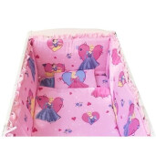 Lenjerie de patut bebelusi 120x60 cm, 5 piese cu aparatori laterale pe burete CN Roz cu printese 