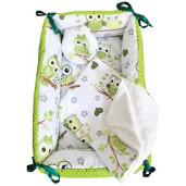 Reductor Personalizat Bebe Bed Nest cu paturica si pernuta antiplagiocefalie Deseda Bufnite verzi