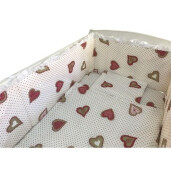 Lenjerie de patut bebelusi 120x60 cm 5 piese cu aparatori laterale pufoase CN Inimioare