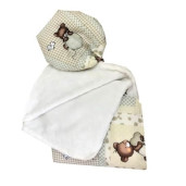 Reductor Personalizat Bebe Bed Nest cu paturica si pernuta antiplagiocefalie Deseda Ursi in carouri bej