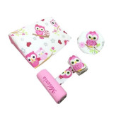 Set Personalizat antiregurgitare si pozitionare cu plan inclinat pentru bebelusi Deseda Bufnite roz