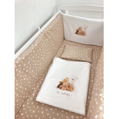 Lenjerie de patut bebelusi Personalizata Imprimata pat 120x60 cm Steluțe pe bej Ursuleti