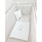 Lenjerie de patut bebelusi Personalizata Imprimata pat 120x60 cm Stelute roz pe alb Unicorn 