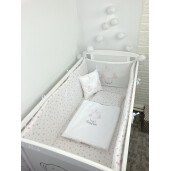 Lenjerie de patut bebelusi Personalizata Imprimata pat 120x60 cm Stelute roz pe alb Unicorn 