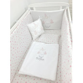 Lenjerie de patut bebelusi Personalizata Imprimata pat 140x70 cm Stelute roz pe alb Unicorn 