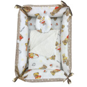 Reductor Personalizat Bebe Bed Nest cu paturica si pernuta antiplagiocefalie Deseda Ursuleti la ski pe crem