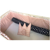 Lenjerie cu bumper si protectii laterale pat pufoase Deseda Zig Zag roz - 120*60 cm