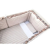 Lenjerie cu bumper si protectii laterale pat pufoase Deseda Zig Zag bej - pat 140x70 cm